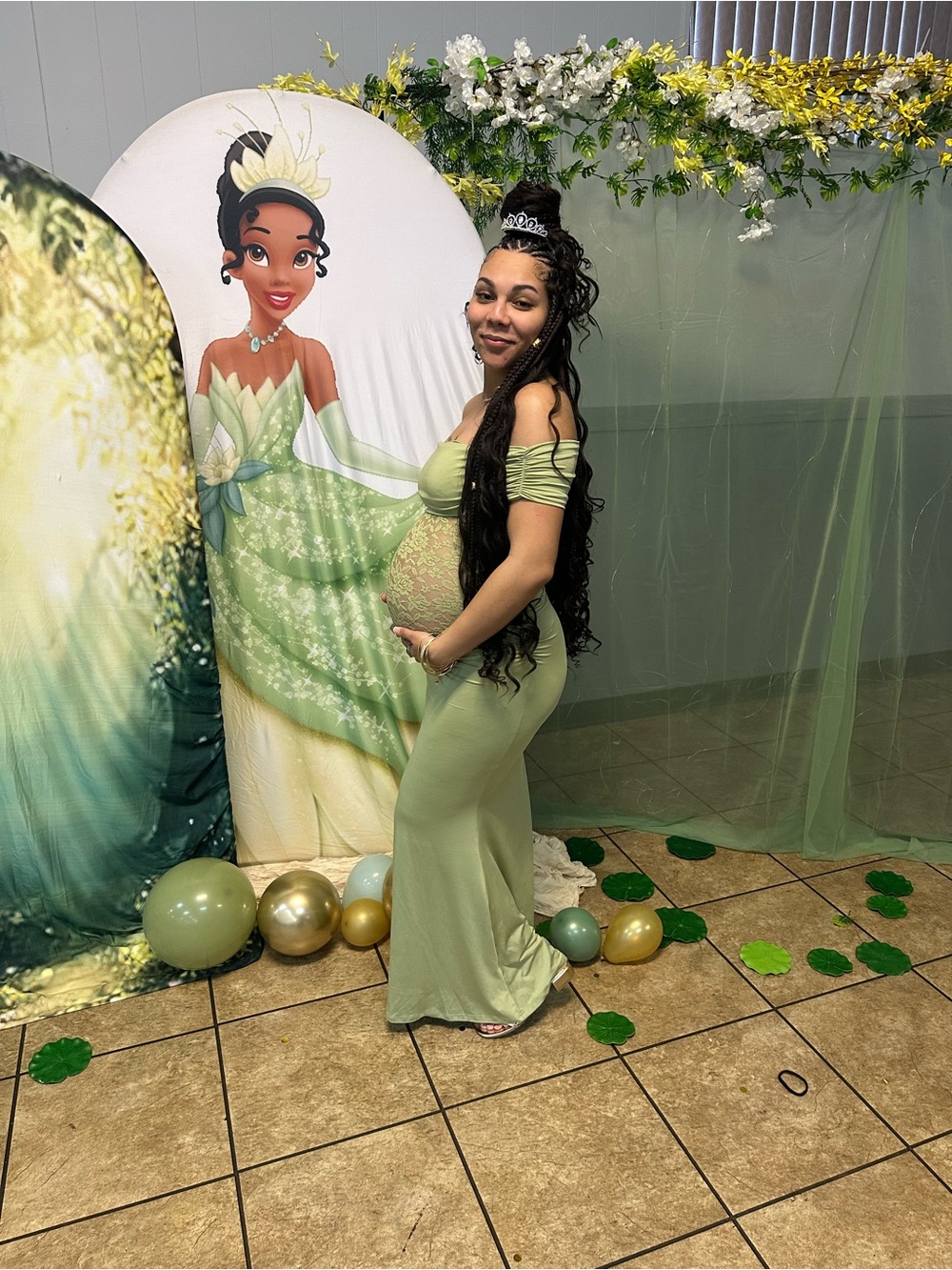 Off-Shoulder Sage Green Maternity Dress